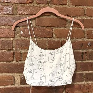 Abstract face print crop tank spaghetti strap Kendall and Kylie brand NEVER WORN